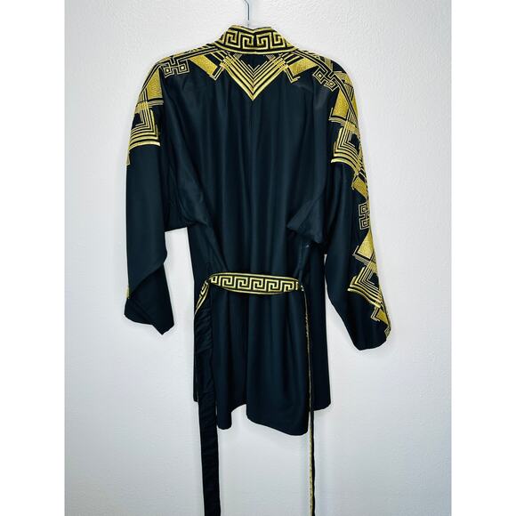 Versace Belted Gold Embroidered Black Wool Blend Kimono Jacket M - Picture 10 of 14